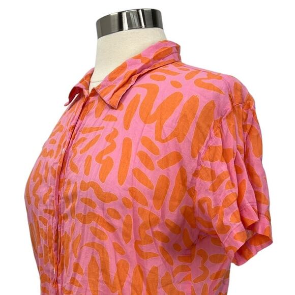 SEE DESIGNS Orange & Pink Button Up Short Sleeve Lounge Shirt SZ SM - Picture 6 of 11